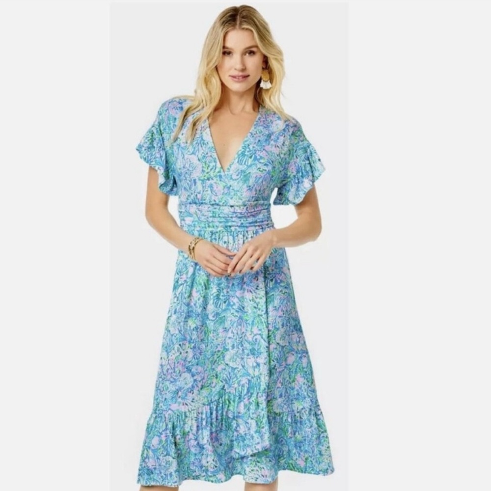 Lilly Pulitzer Sz XL Surf Blue Soleil It On Me Juliet Wrap Midi Dress